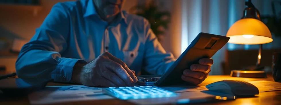 Person using a tablet for digital estate planning in a modern home office
